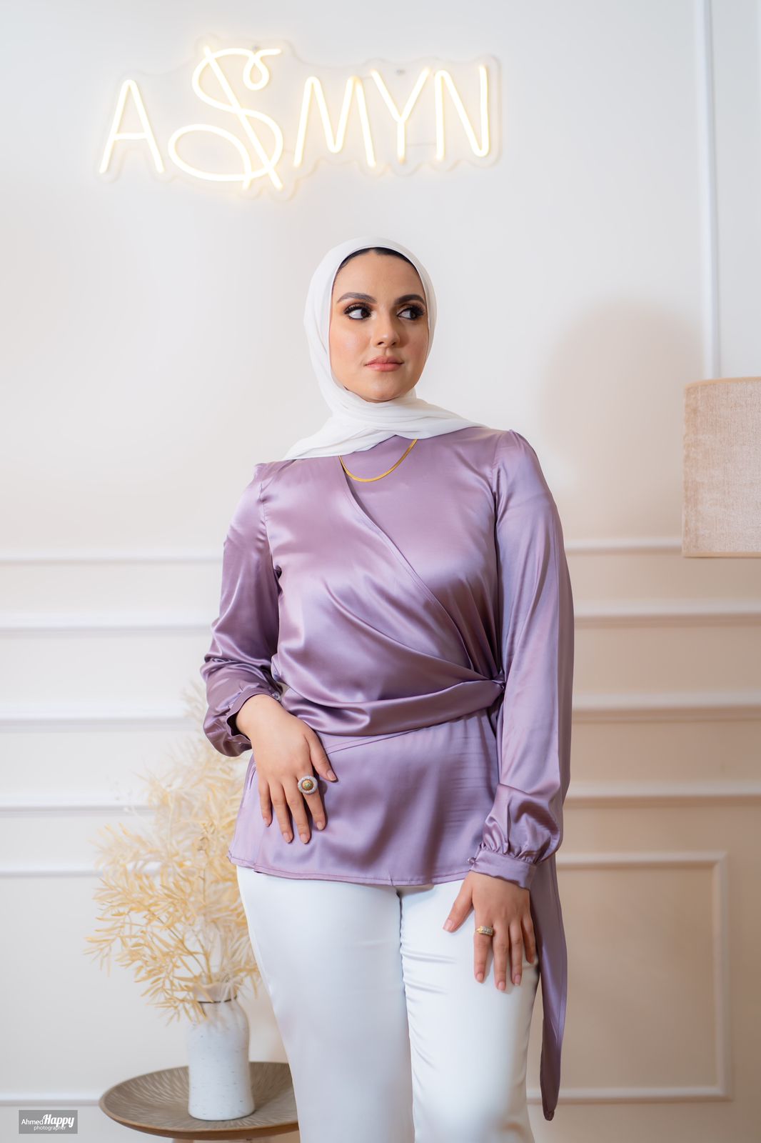 Purple Side-knotted Satin Blouse