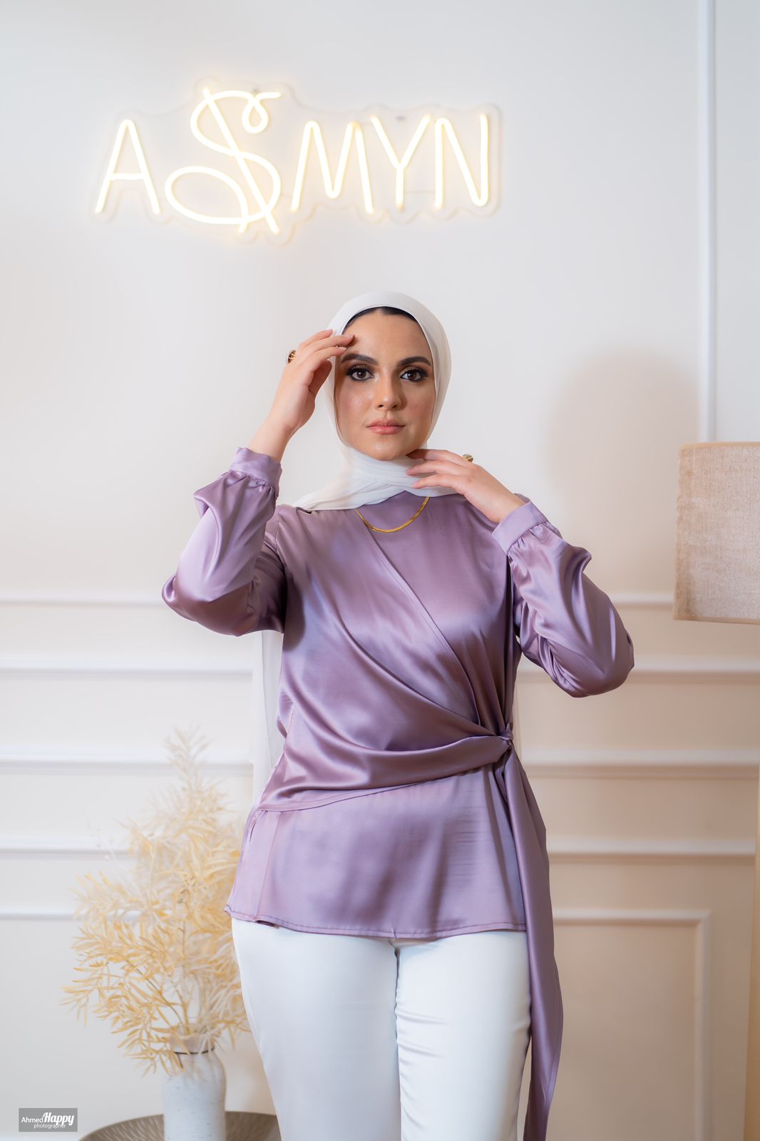 Purple Side-knotted Satin Blouse