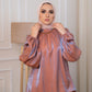 Shiny Cashmere Mock Neck Satin blouse