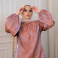 Shiny Cashmere Mock Neck Satin blouse