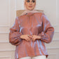 Shiny Cashmere Mock Neck Satin blouse