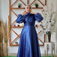 Blue Metallic Organza Soiree Dress