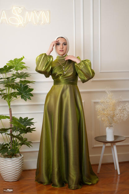 Kiwi Metallic Organza Soiree Dress