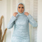 Baby-blue Embroidered Fitted Soiree Dress