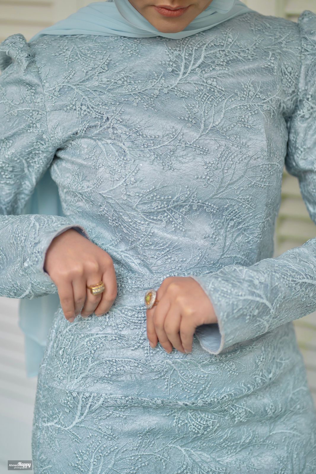 Baby-blue Embroidered Fitted Soiree Dress