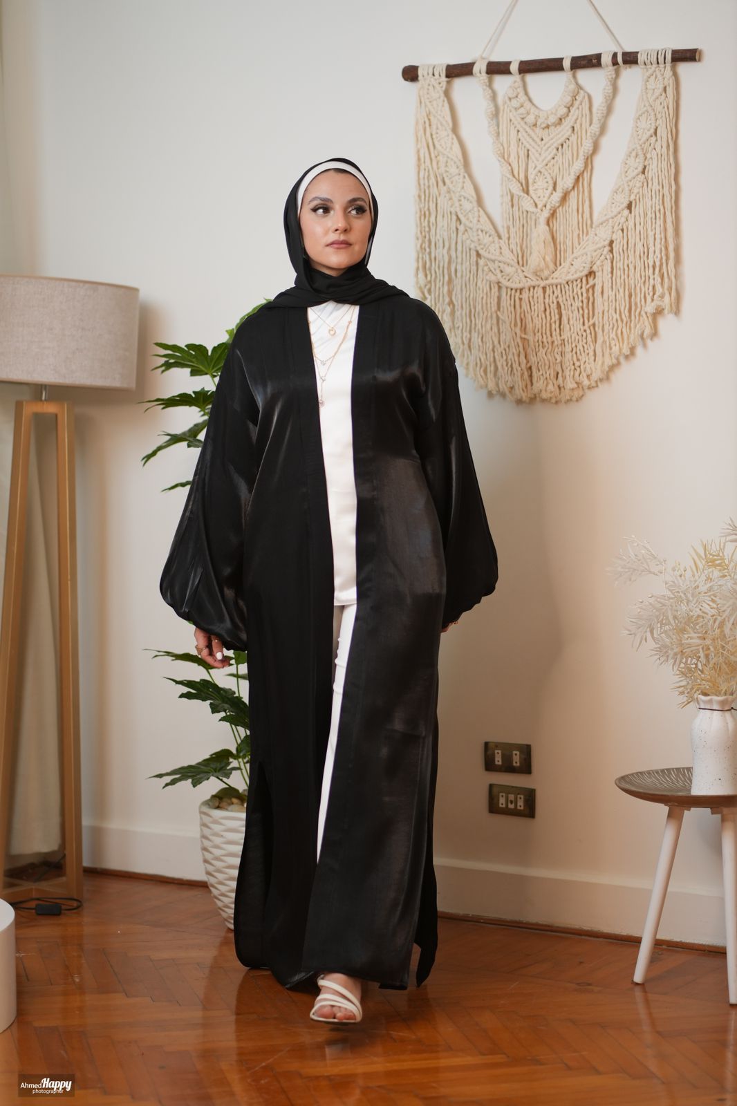 Black Organza Satin Kaftan