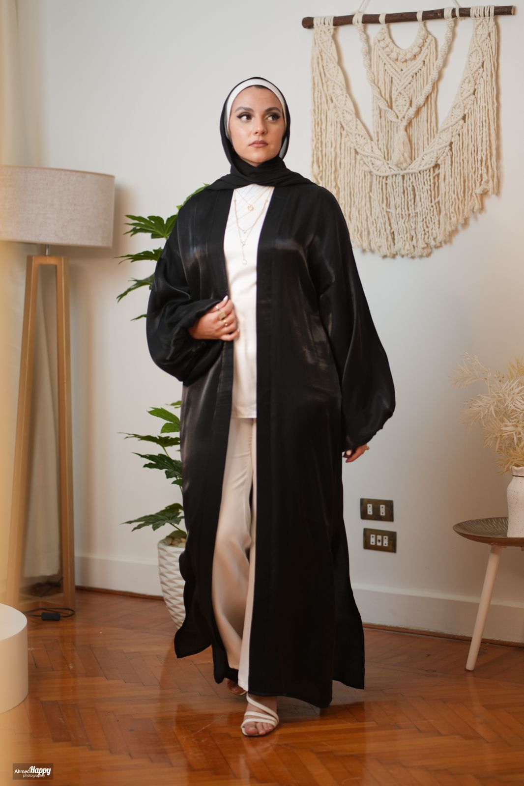 Black Organza Satin Kaftan