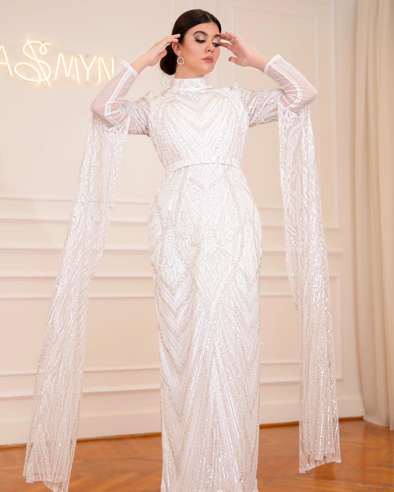 Off-white Fitted Embroidered Bridal Dress