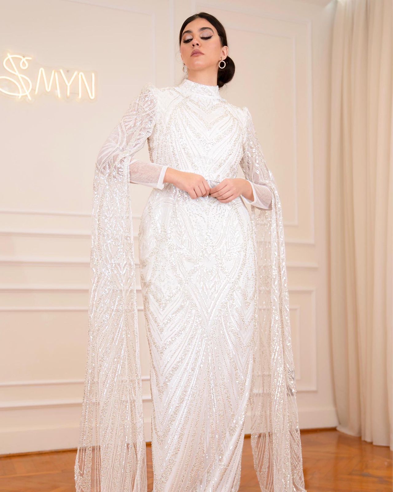 Off-white Fitted Embroidered Bridal Dress