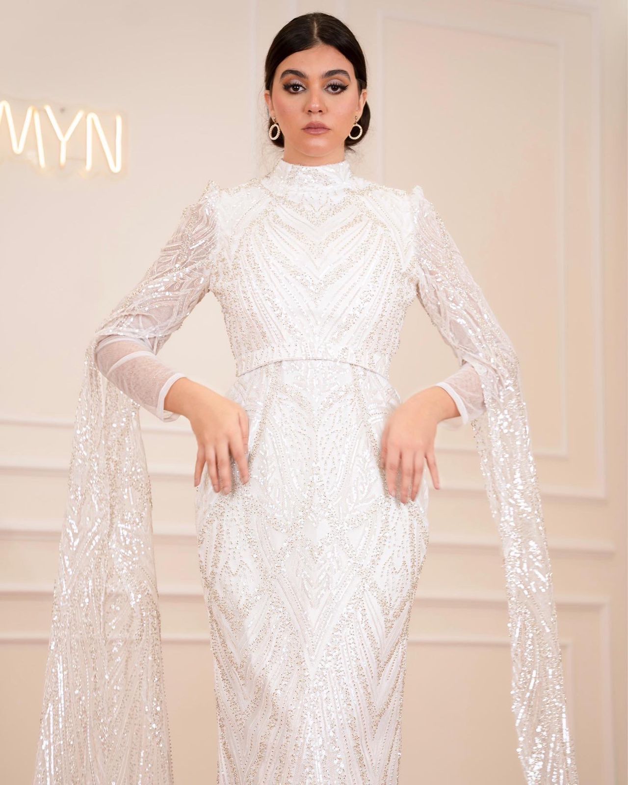 Off-white Fitted Embroidered Bridal Dress