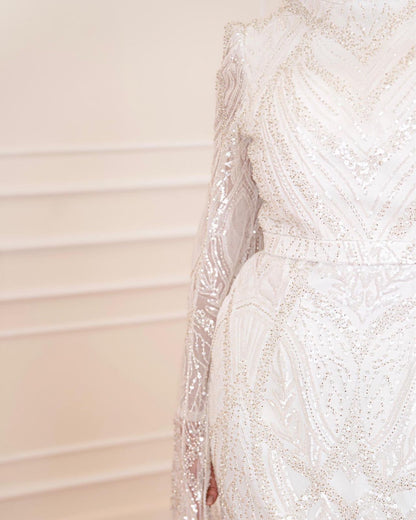 Off-white Fitted Embroidered Bridal Dress