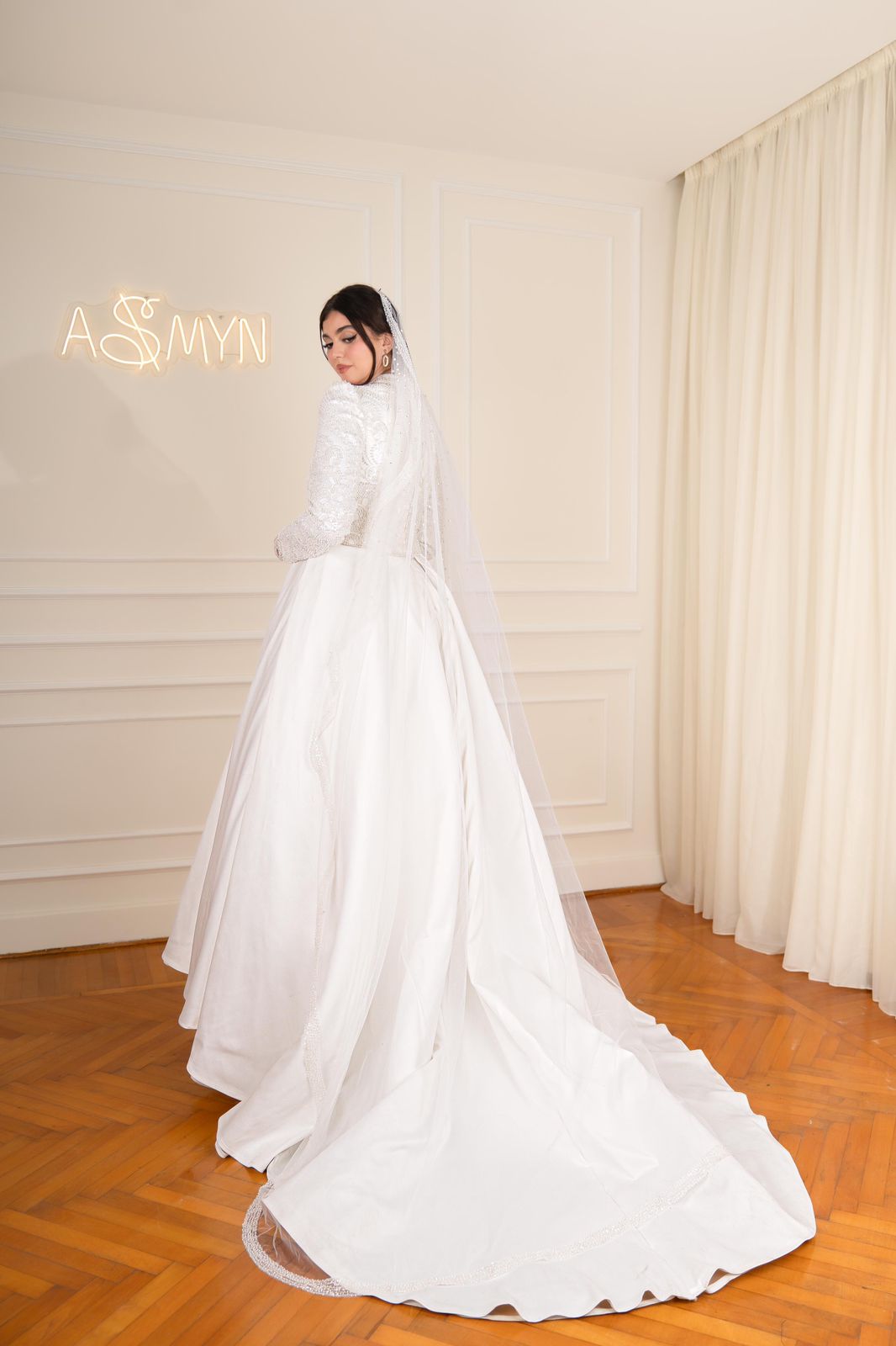 Off-white Simple Bridal Dress with Embroidered Top