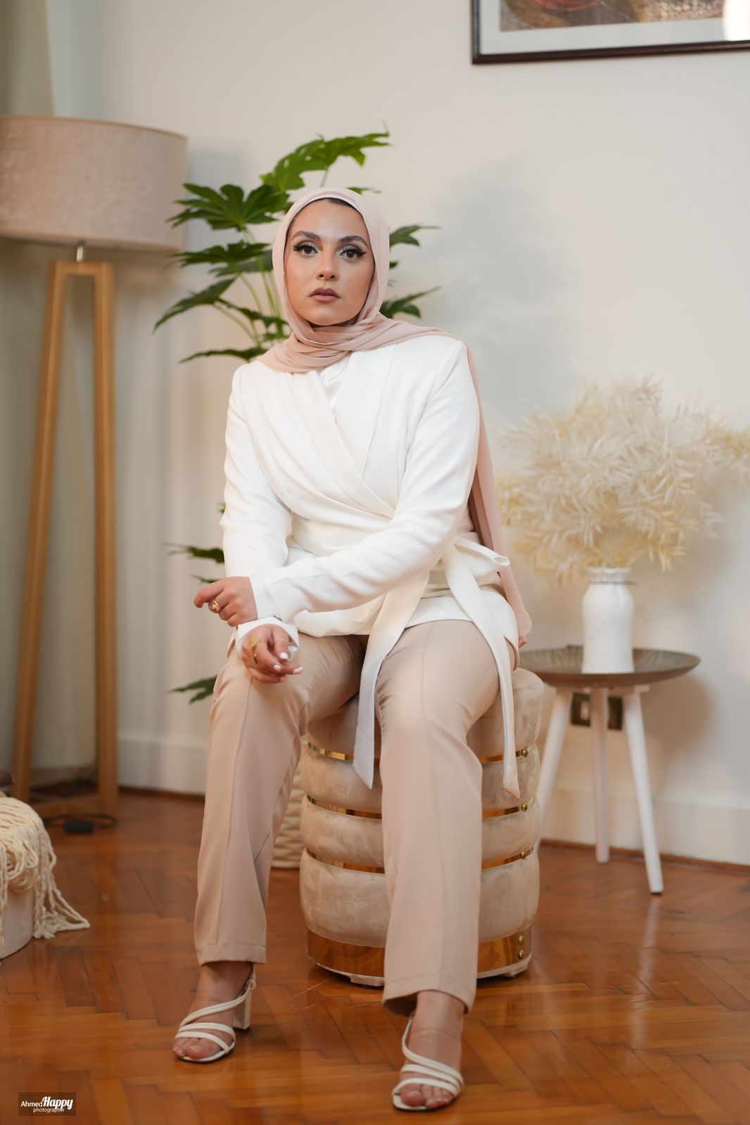 Beige Straight-leg Classic Pants