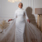 Off-white Embroidered Mermaid Bridal Dress with Toll Extension