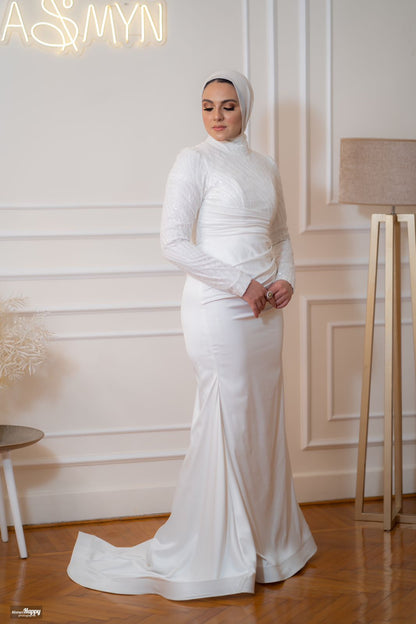 Off-white Mermaid Soiree Dress with Embroidered Top