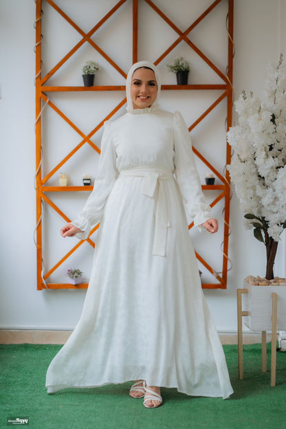 Off-white Simple Patterned Soiree Dress