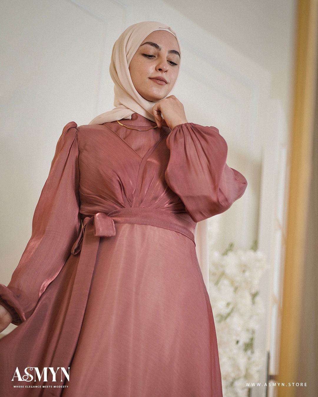 Light Burgundy Organza Soiree Dress