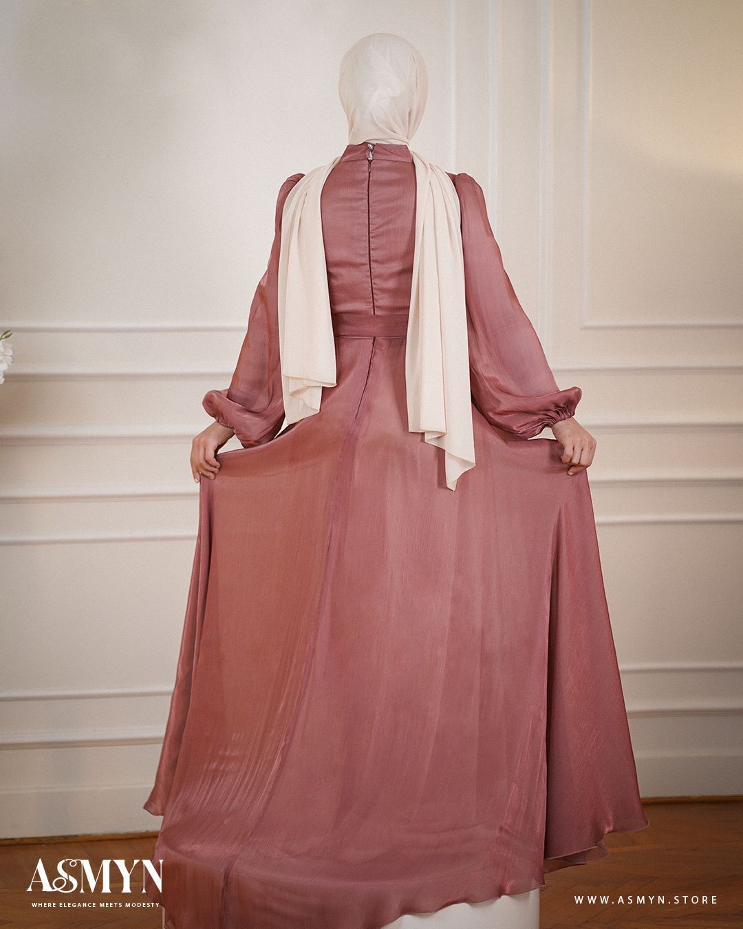 Light Burgundy Organza Soiree Dress