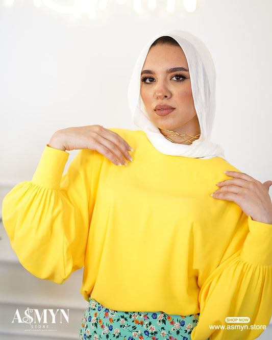 Yellow Puffy-sleeves Crepe Blouse