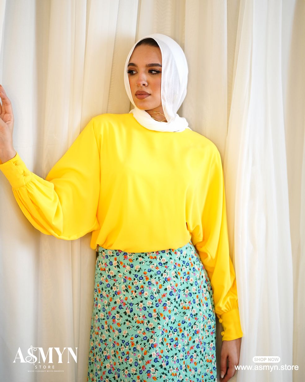 Yellow Puffy-sleeves Crepe Blouse