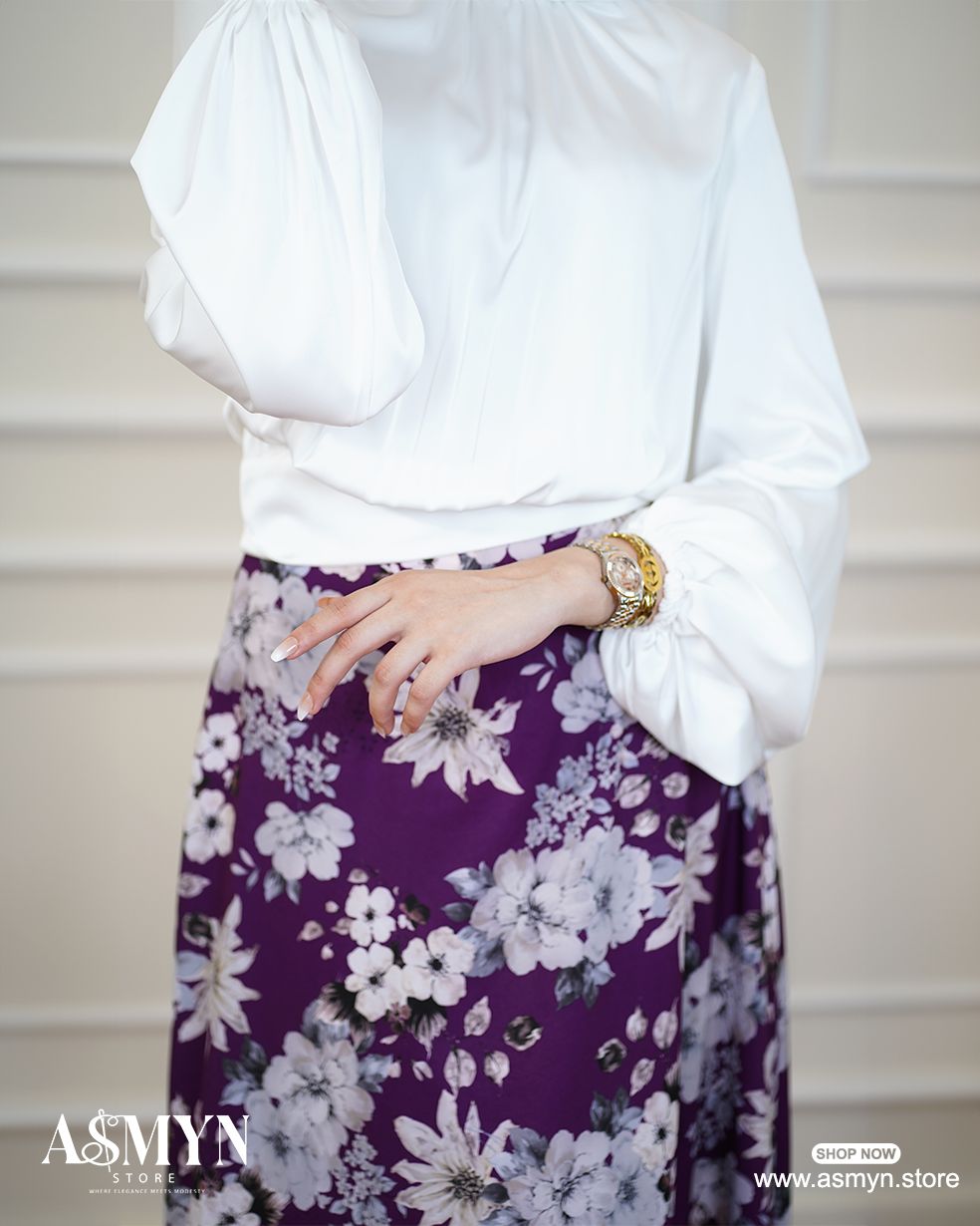 Purple Floral Satin Skirt