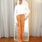 Orange Patterned Plisse Pants