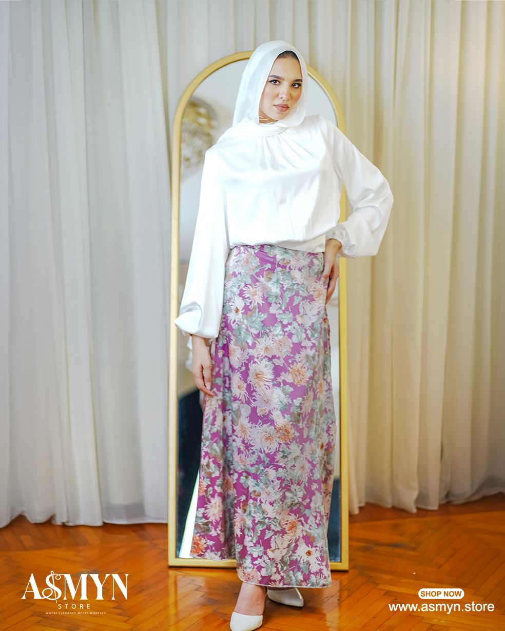 Lavendar Floral Satin Skirt