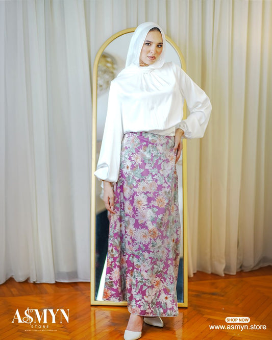 Lavendar Floral Satin Skirt