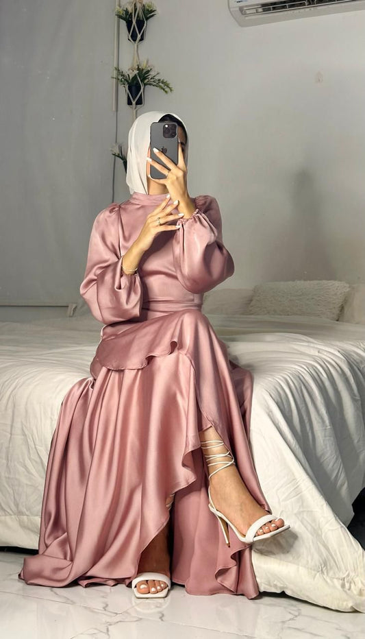 Rose Satin Wrap Dress