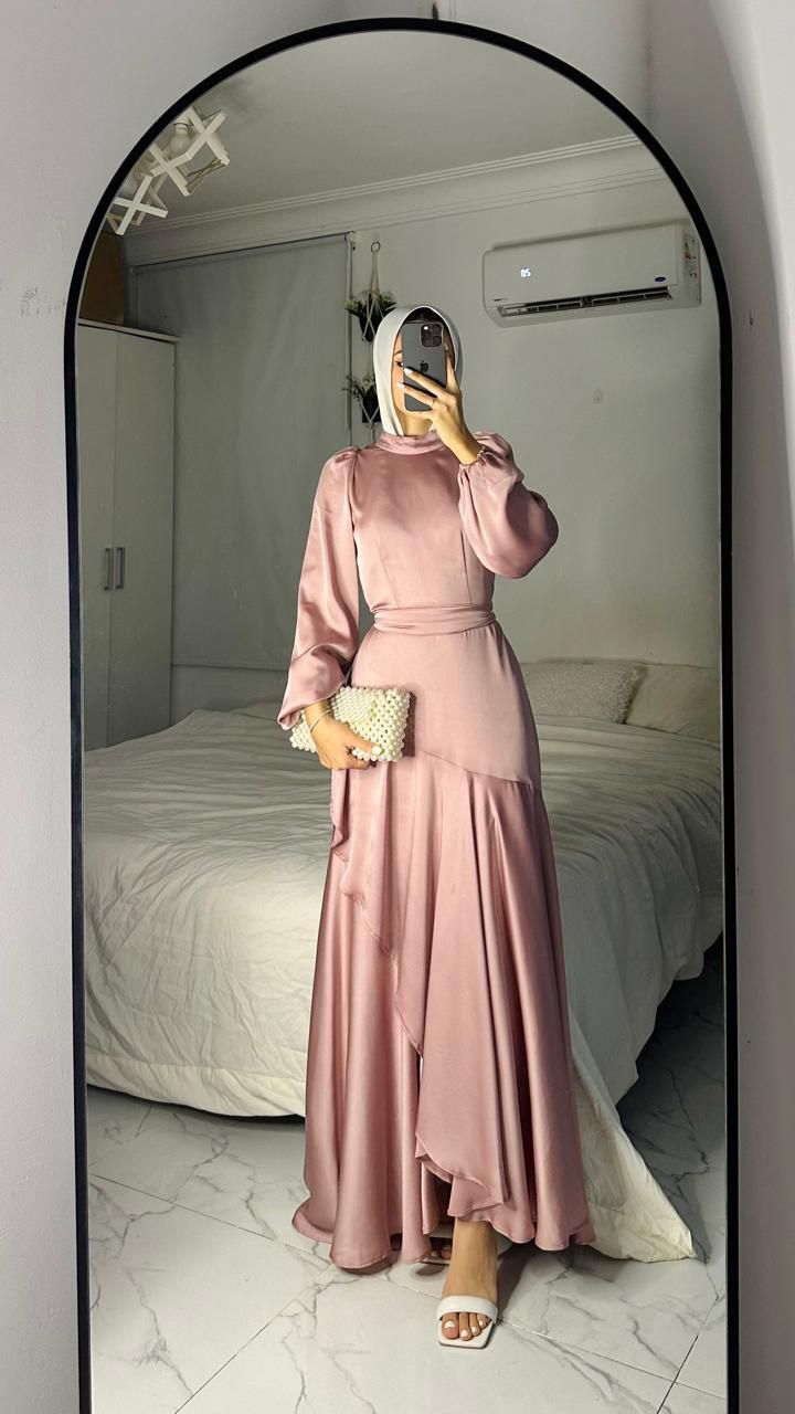 Rose Satin Wrap Dress