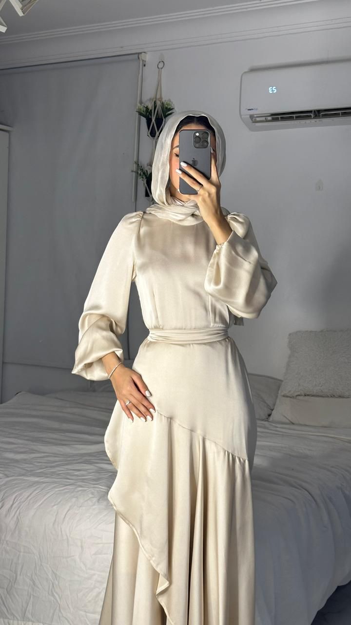 Champagne Satin Wrap Dress