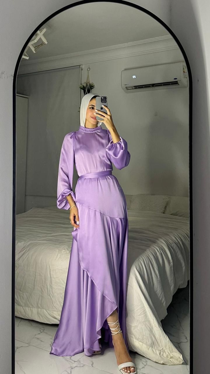 Lavender Satin Wrap Dress