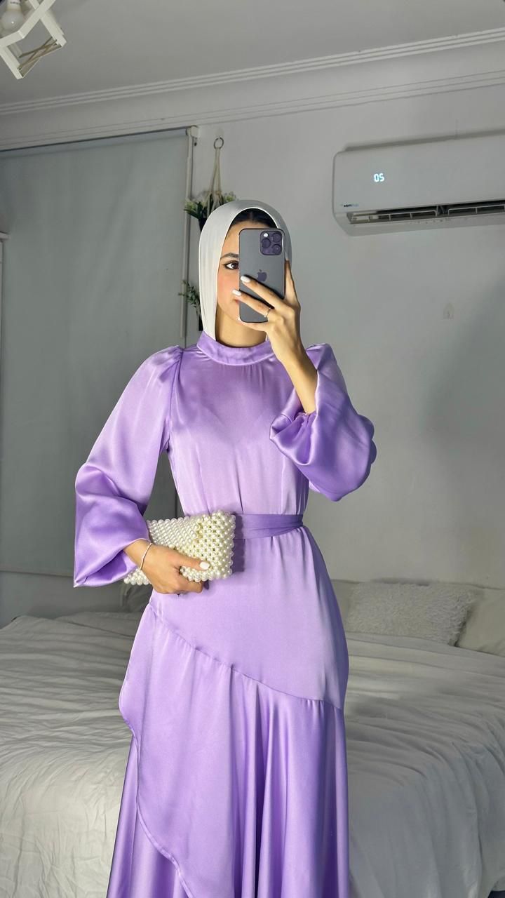 Lavender Satin Wrap Dress