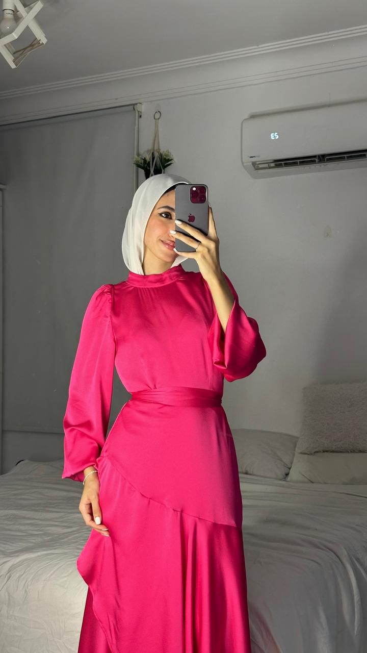 Pink Satin Wrap Dress