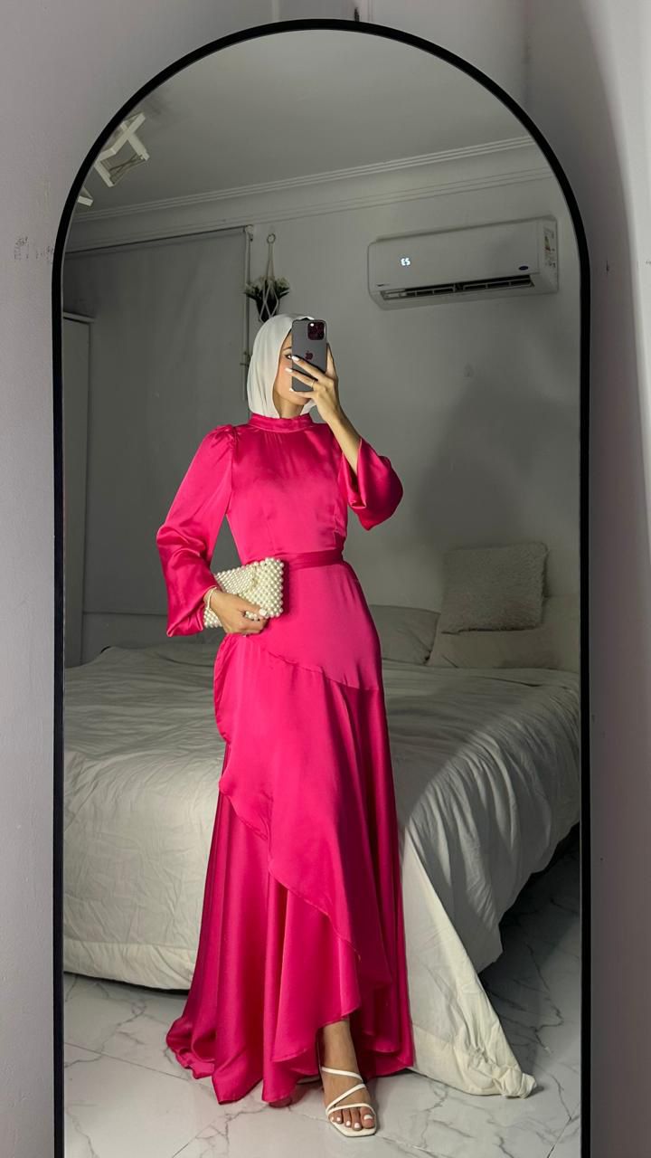 Pink Satin Wrap Dress