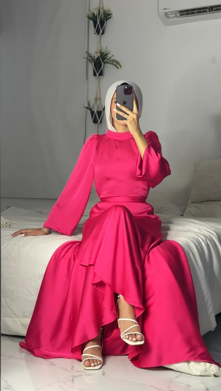 Pink Satin Wrap Dress