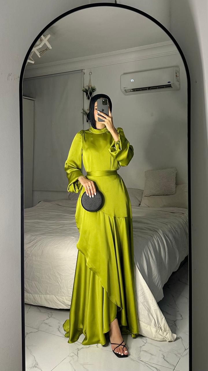 Kiwi Satin Wrap Dress