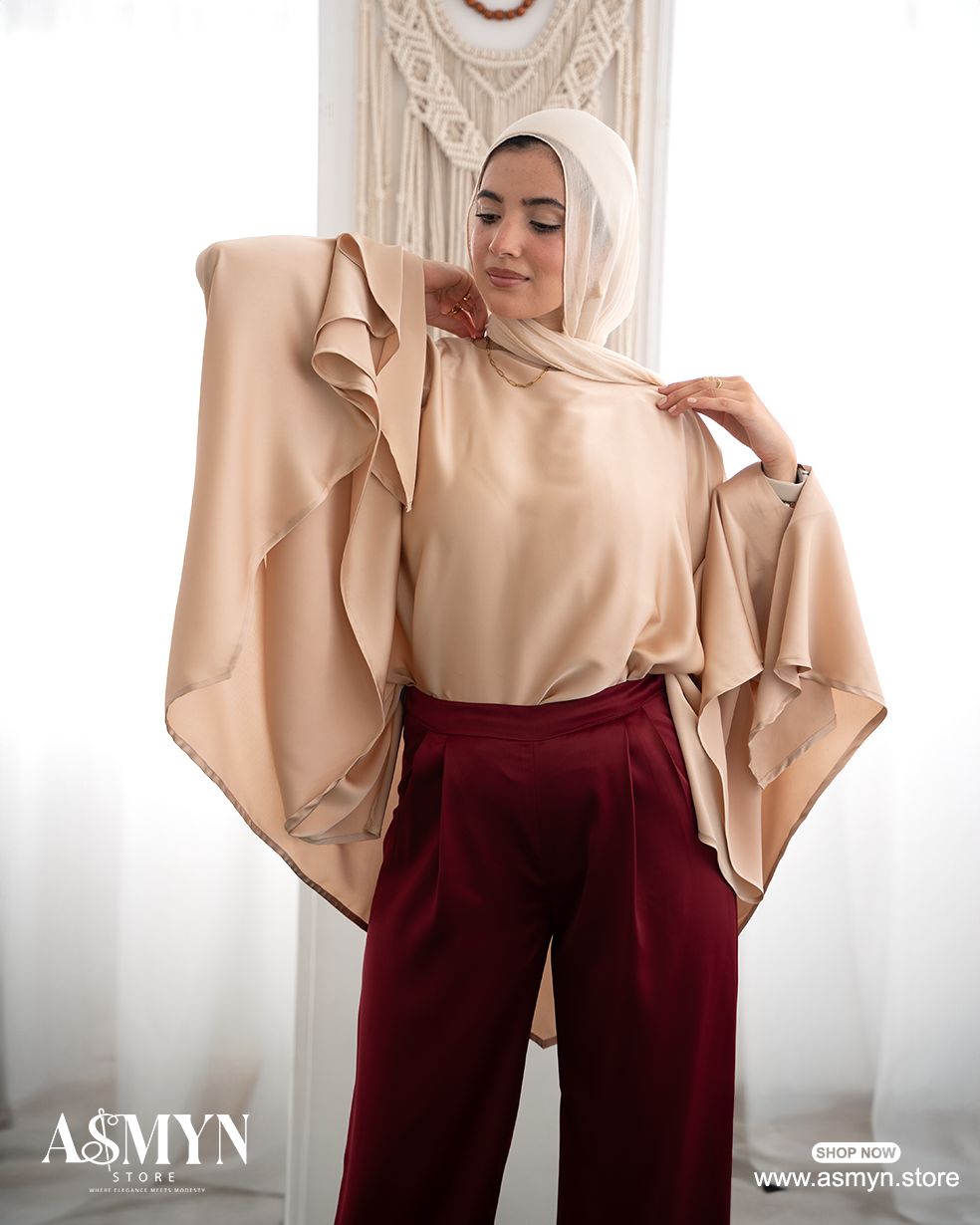 Beige Wide Satin Blouse