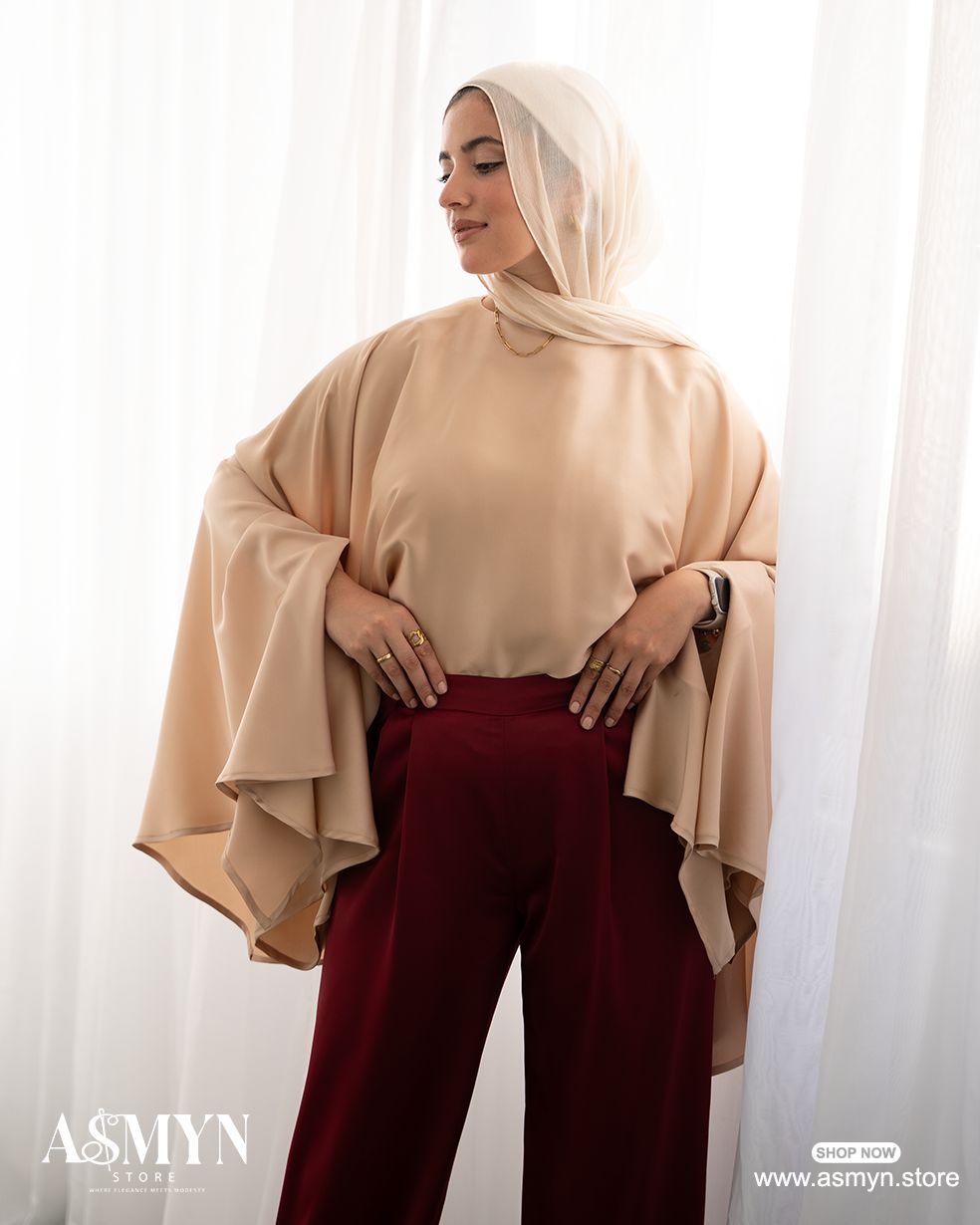 Beige Wide Satin Blouse