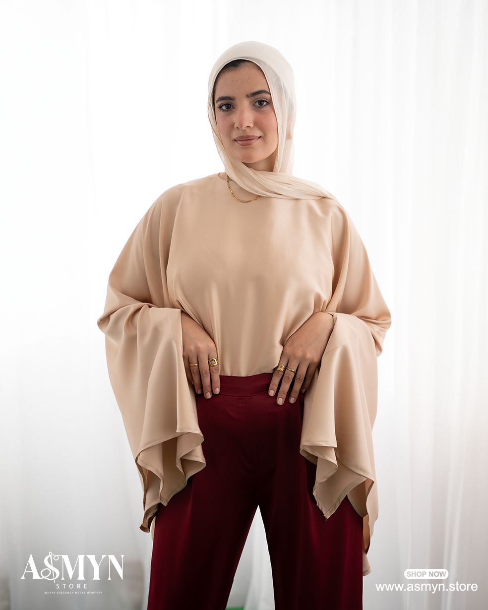 Beige Wide Satin Blouse