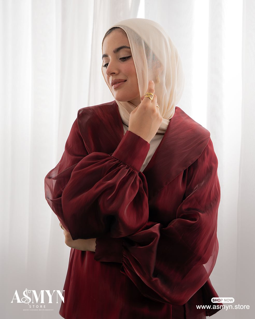 Maroon Metallic Organza Wrap Blouse