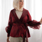 Maroon Metallic Organza Wrap Blouse