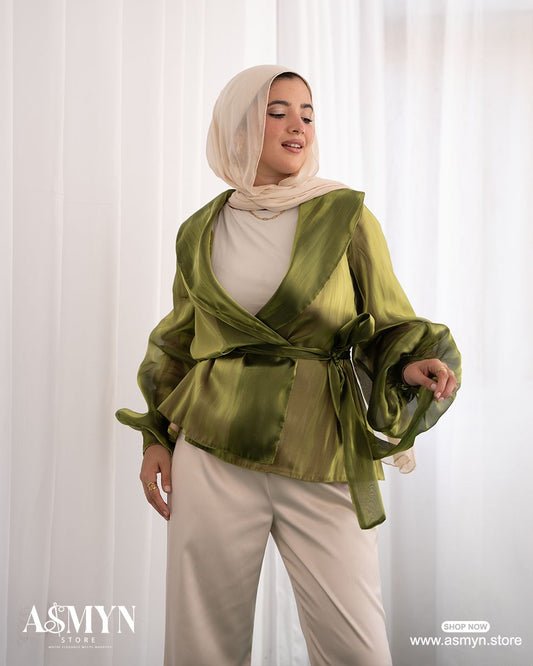 Kiwi Metallic Organza Wrap Blouse