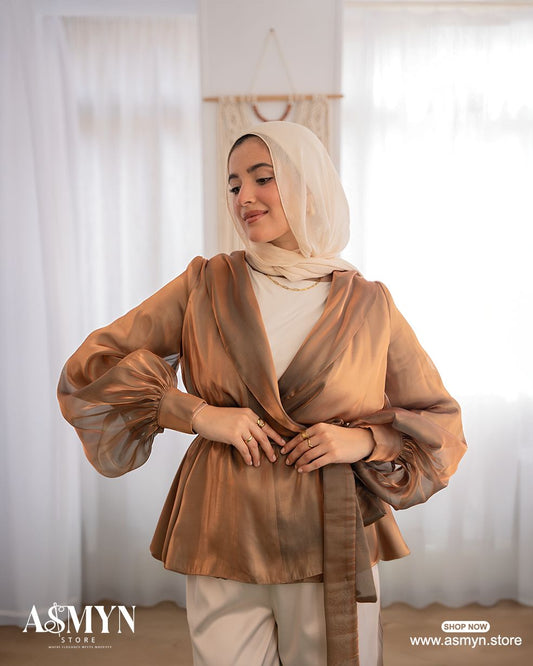 Gold Metallic Organza Wrap Blouse