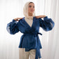 Blue Metallic Organza Wrap Blouse