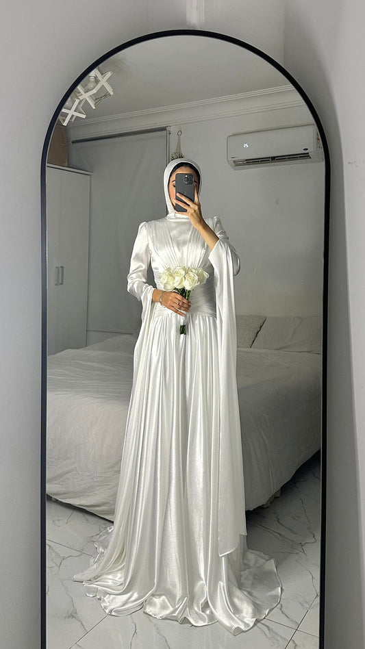 Off-white Soiree Dress with Long Sleeves