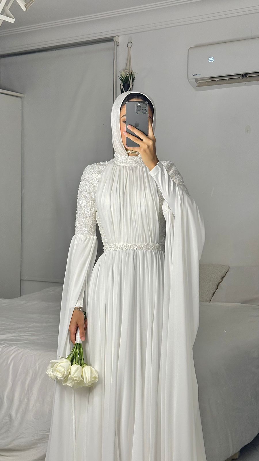 Off-white Embroidered Bridal Chiffon Dress