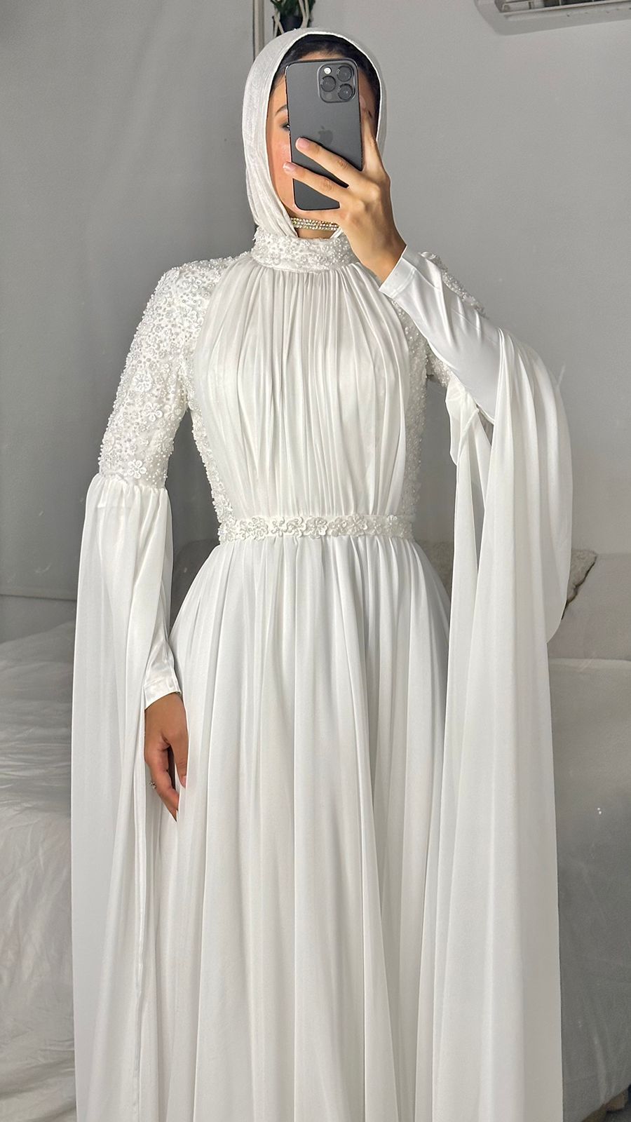 Off-white Embroidered Bridal Chiffon Dress