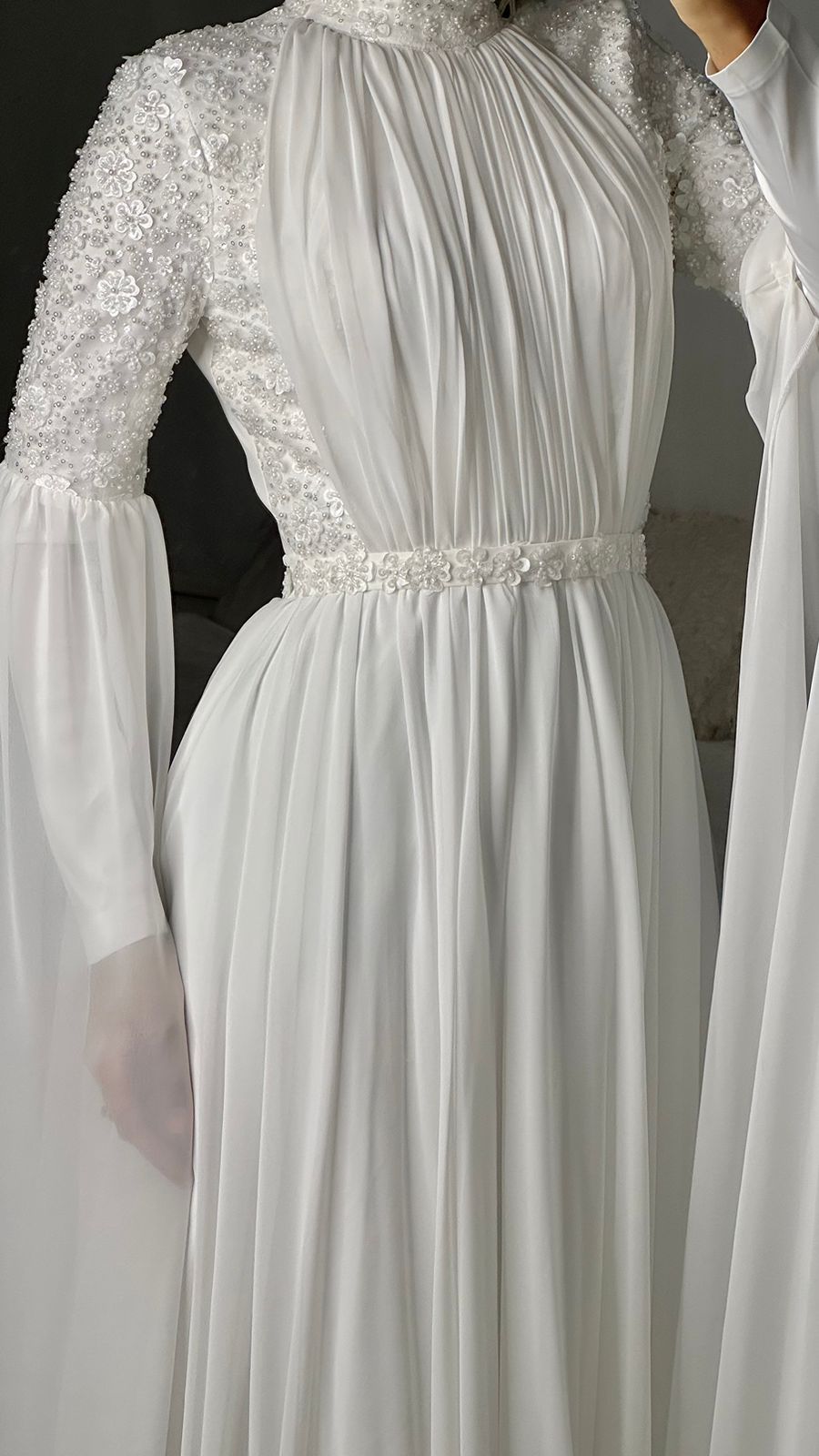 Off-white Embroidered Bridal Chiffon Dress