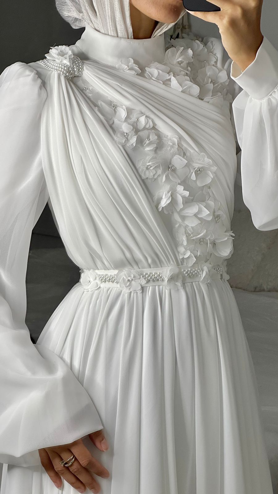 Off-white Floral Bridal Chiffon Dress